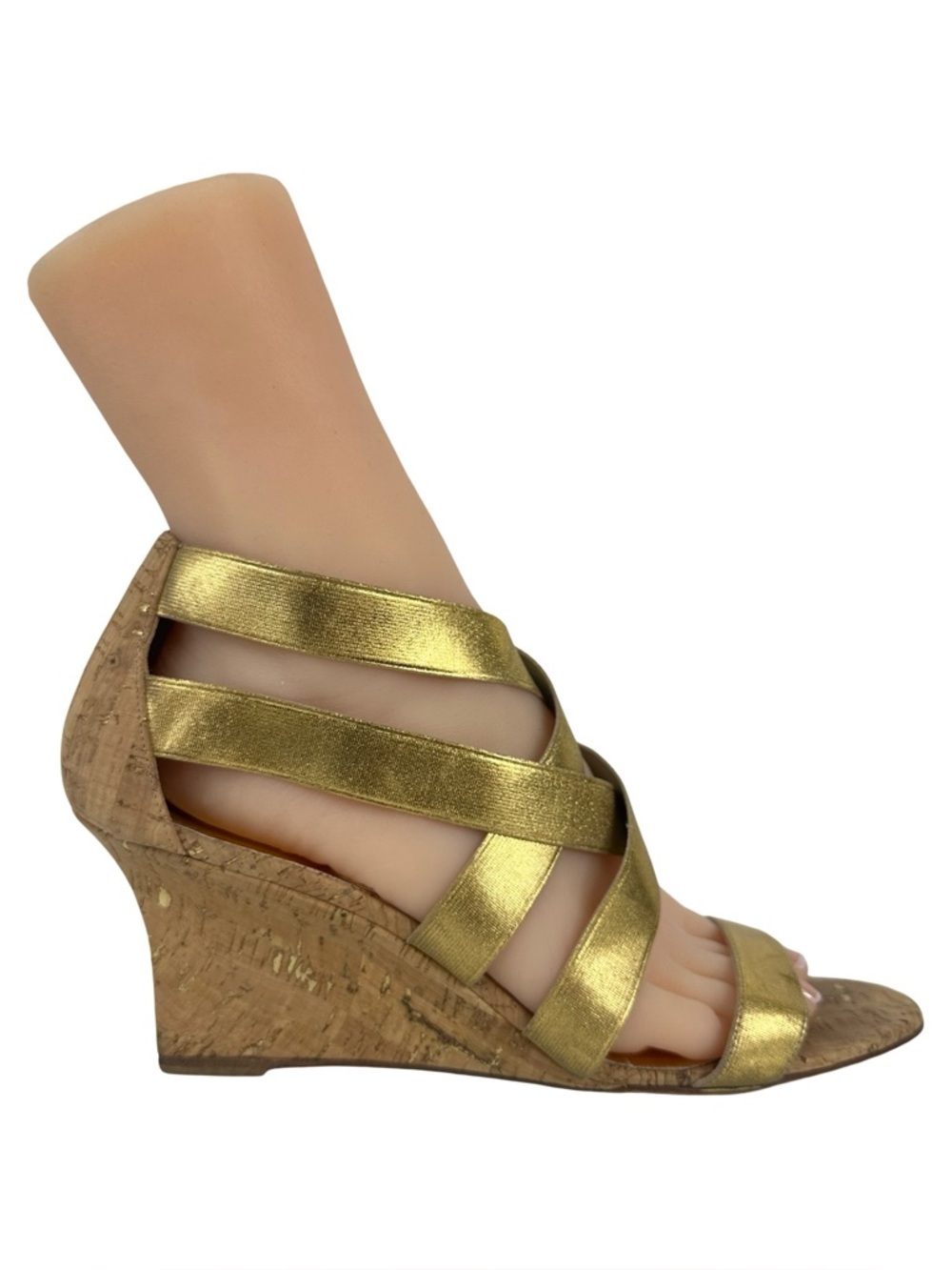 MANOLO BLAHNIK Gold Wedge Sandals with Glamorous Metallic Finish